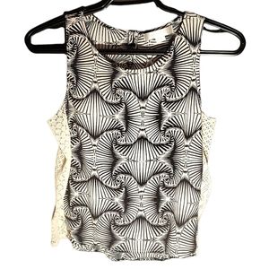 Mazooma Tank Top Black & White w/ Crochet/Knit Lace Sides - Size Medium